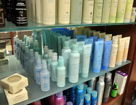 Hair care products on shelf
